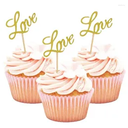 Zapasy imprezowe 10pcs Glitter Love Cupcake Toppers Cake na urodziny ślub zaręczynowy dekoracje prysznicowe przychylność
