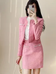 Sukienki robocze Pink Professional Suit Tweed Kurtka spódnica Spring / Autumn Damskie płaszcz Business Busines
