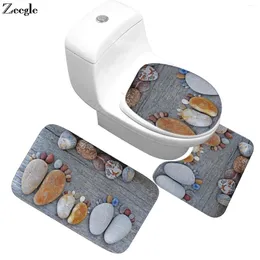 Коврики для ванны Zeegle камень печатный масю набор 3PCS Ковер для ванной комнаты туалет без скольжения коврики напольные душевые комнаты
