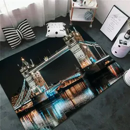 Mattor England Big Ben Clock London Bridge Thames River Doormat Rugs For Living Room Badrum Kök Mattan Anti-slip Flannel Mat