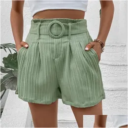 Women'S Pants Capris Womens Casual Solid Color Elastic Waist Suit Waistband Pocket Shorts Drop Delivery Apparel Clothing Dhvfk