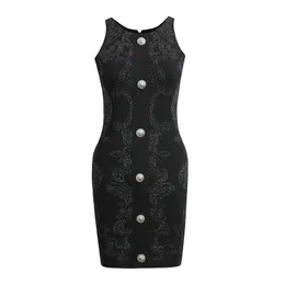 Nowe kobiety w Milan Runway Sukienki Załoga szyi z krótkim rękawem Patchwork Lion Head Buttons Wysokiej jakości Slim Short Bodycon Party Club Ubranie dzianin sukienkę Vestidos My515