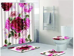 Bathroom Set 4PCS Sea Style Non Slip Toilet Polyester Cover Mat Set Bathroom Shower Curtain Home decor rideau de douche 9Apr269980604