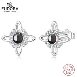 Eudora 925 Sterling Silber Hexenknoten Ohrringe für Frauen Obsidian Irish Celtic Knot Stud Ohrringe Hexerei Juweliergeschenk 240506