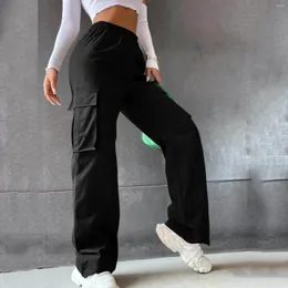 Calça feminina cargo largo cargo reto relaxado calças casuais cinto menos alta de cintura alta