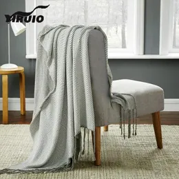 Одеяла yiruio v форма полосы формы бахромы одеяло декоративное мягкое пушистое хлопковое искусство девушка носимая вязаная диван диван диван
