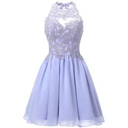 Halter kurzer Heimkehrkleider für Teenager Chiffon Spitzen Applikationen Juniors Prom -Kleider Schlüsselloch zurück 8. Klasse Partykleid 2791