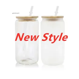 US Stock 16Oz Sublimation Glass Tumblers Can Shaped Beer Mugs Clear Frosted Blanks DIY Printing Water Bottle Juice Soda Jars Reusable 0330 0514