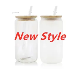 US -Stock 16oz Sublimation Glass Turbler können Bierbecher klare Frostblanks DIY Druckwasserflaschensaft Soda -Gläser wiederverwendbar 0330 0514