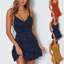Dicloud yaz kırmızı kısa şal elbise kadınlar için boho seksi baskılı spagetti kayış hafif plaj sundress parti kadın giyim 220509