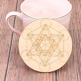 Table Mats 10PCS Flower Of Life Natural Symbol Wood Round Edge Circles Carved For Stone Crystal Set DIY Decor Pads Ornament