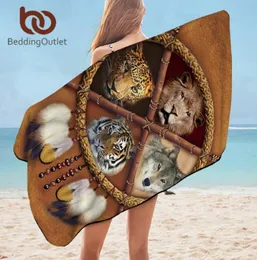 Beddingoutlet Wolf Dreamcatcher Towel Towel Microfiber Beach Towel 3D Wild Animal Tribal Lion Lion Leopard Toalla Dropship2072276