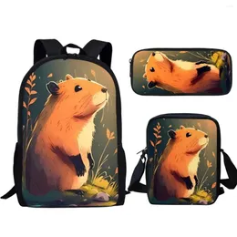 Skolväskor Animal Capybara Designer Kindergarten Kids Fashion Travel Boys Girls Backpack 3PC Bookbags Learning Tools Gift