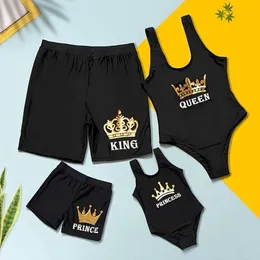Family Matching Outfits King Queen Family Matching Swimsuits One Piece Swimsuit Mother Daughter Swimswear Mommy and Me Clothes Outfits Father Son Swim Trunks T2405