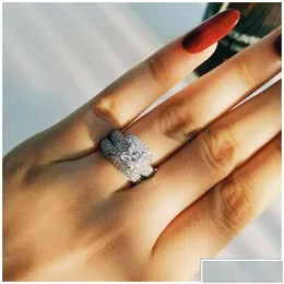 Anéis de casamento anéis de casamento Vecalon 188pcs topázio diamante simedado cz 14kt branco preenchido com 3 em 1 banda de noivado anel conjunto para mulheres s dhwmy