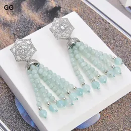 Серьги из свинья Guaiguai Jewelry Natural Stone Blue Amazonite Counts Beads Cz Stud для женщин