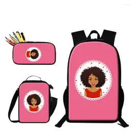 Skolväskor 3st Bookbag Set 600D Polyester SubliMation Bag With Pencil Case Food Cooler African Black Girl Printing Ryggsäck