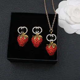 Necklace Fashion National Wind Red Diamond Strawberry Neckerings Orecchini Sweet Material Silver Ago