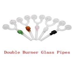 Double Burner Skull Glass Smoking Pipe Art Art Tubo Skull Water Tipe para cachimbo de óleo de cachimbo de cachimbo de água de tambor