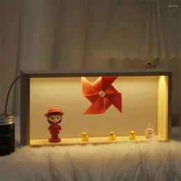 Frames Red Hat Girl Wooden DIY Po Frame With LED Light Cute Gift For Kids USB Plug-in Birthday Present To Daughter Greeting Cards