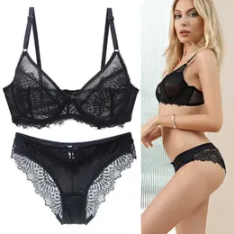 Bras Sets 2022 New Lace 32/70 34/75 36/80 38/85 40/90 BC Bra Sets For Women Transparent Flower Underwear Fashion Sexy Lingerie Y240513