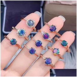 Anelli a grappolo rotondo 6 mm Black Opal Ringe 925 Sterling Sier Natural Faceted Cut Gemstone Gioielli per Donne Delivery Delivery Dh7AV DH7AV