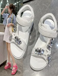 Sandals Chic Thicken Soled Crystal Student Women 2021 Slippers Summer Platform Shoes Diamond Hookloop Gladiator Sandalias Mujer6806038