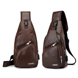 Mens USB Chest Bag Designer Men Messenger Crossbody Package PU Leather Shoulder Bags Travel Bolso Hombre 240506