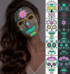 Halloween Luminous Temporary Tattoo Sticker Makeup Facial Face Face Day of the Dead Skull Dress Up Halloween Cosplay Decor3714239