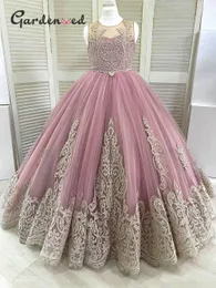 Caldo in pizzo con perline di fiori abiti a fioriera tulle tulle piccola comunione di nozze concorso gioiello