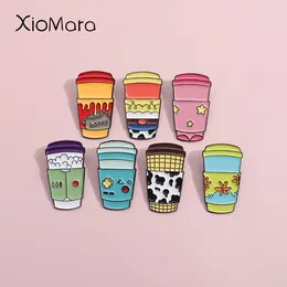 Brooches Coffee Cups Mugs Enamel Pins Custom Cartoon Artistic Paper Cup Design Brooch Lapel Badges Funny Honey Stickers Jewelry Gift