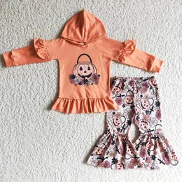 의류 세트 패션 어린이 디자이너 옷 여자 까마귀 세트 부티크 할로윈 여자 아기 꽃 호박 인쇄 의상 도매