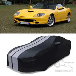 자동차 커버 범용 초 Ultraguard Elastic Satin Interior Hood와 페라리 모델과 호환되는 검은 색과 회색 줄무늬 T240509