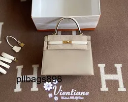 Handbag Keliys Genuine Leather 7A Directors hand sewn bag 25cm S2 windbreaker gray patchwork 10 white Epsom brushed gold buckle
