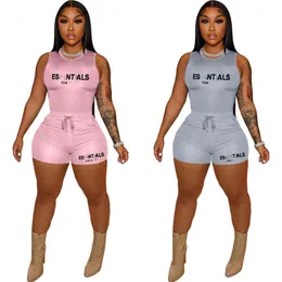 Women Tracksuits Two Pieces Set Designer New Fashion Casual Letter Printed Tank Top Slim Fit Shorts Belt Pocket Sports