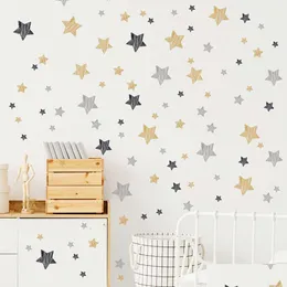 Wandaufkleber Gold schwarze graue Sterne Iti Line für Kinderzimmer Baby Kinderzimmer Aufkleber Hausdekorative Schlafzimmer Drop Lieferung Garten Dhwod
