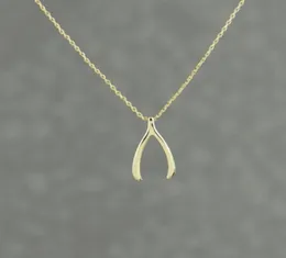 Trendy Wishbone Pingente Lucky Gold Silver Plated Jewelry Declaração Colar Women Colares7390447