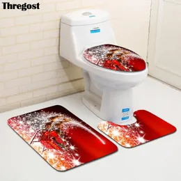 Tappetini da bagno thregost microfibra bagno 3 pezzi di tappeti anti-slip stampato di Natale moderno tappeto tolletico tappetino tappetino flanella