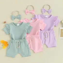 Set di abbigliamento per neonati nato per bambine abiti estivi artifici solidi a maniche corte t-shorts cortometraggi per bambini abiti casual