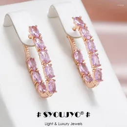 Dangle Earrings SYOUJYO Shiny Pink Natural Zircon Full Paved Drop For Women Luxury Party 585 Rose Gold Color Fine Jewelry Gift