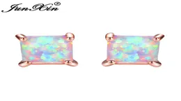 junxin greenbluewhite fire opal stud earrings for women rose gold fill square earrings princess cut brirtstone earringギフト4806312