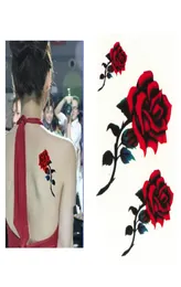 Sexy Red Rose Design Women Waterproof Body Arm Art Art TATTOOS TEMPOUS Sticker Gamba fiore falsa tatuaggi Testi di carta per maniche per tatuaggi Strumenti 6448546