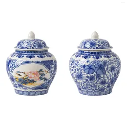 Garrafas de armazenamento potes decorativos de gengibre com tampas de decoração de casa cerâmica de estilo oriental colecionável