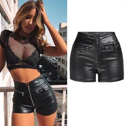 Kvinnors shorts sexig svart pu läder mode kvinnor kläder hög midja stretch blixtlås slim lift höft motorcykel byxor klubbkläder