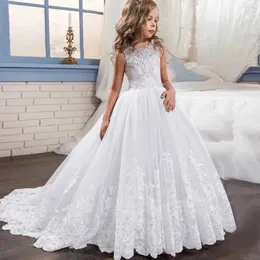 Flickans klänningar Tailing Girls Christmas Dress Costume White Bridesmaid Kids Clothes Children Long Princess Party Wedding Vesidos 14 10 12 år D240529