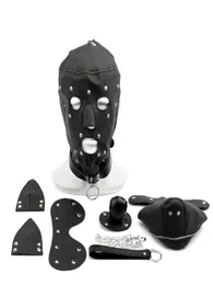 Fetish PU Leather Dog Mask Maschere Cablaccio Sex Slave Collar Guida Gag Bondage Cappuccio Braccia Braccia Games per adulti giocattoli sessuali per coppie9569377
