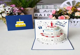 3D Pop Up Birthday Cake Greeting Cards Feliz Aniversário Presente Cartão Post Cartões com Envelope 3 Colors8075848