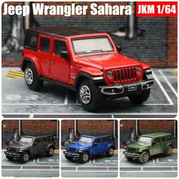 Diecast Model Cars 1 64 Jeep Wrangler Sahara Rubicon Miniatur 1/64 JKM Spielzeugauto Model SUV Sportfahrzeug kostenlose Räder Diesel Metallkollektion Geschenk