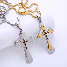 Anhänger Halsketten Unisex Dreischichtiger Cross Halskette Einfaches Schmuck Geschenk für trendige Menschen