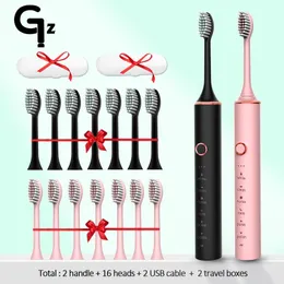 Gezhou Electric Tooth Brush Sonic uppladdningsbar IPX7 Vattentät 6 -läge Travel med 8 Brush Head Gift 240511